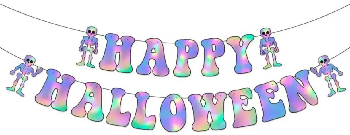 Guirnalda/banderin Happy Halloween calavera iridiscente  3