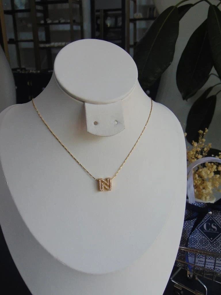 CADENA RODIO DOR + CONTORNO LETRA N MICROCIRCONES