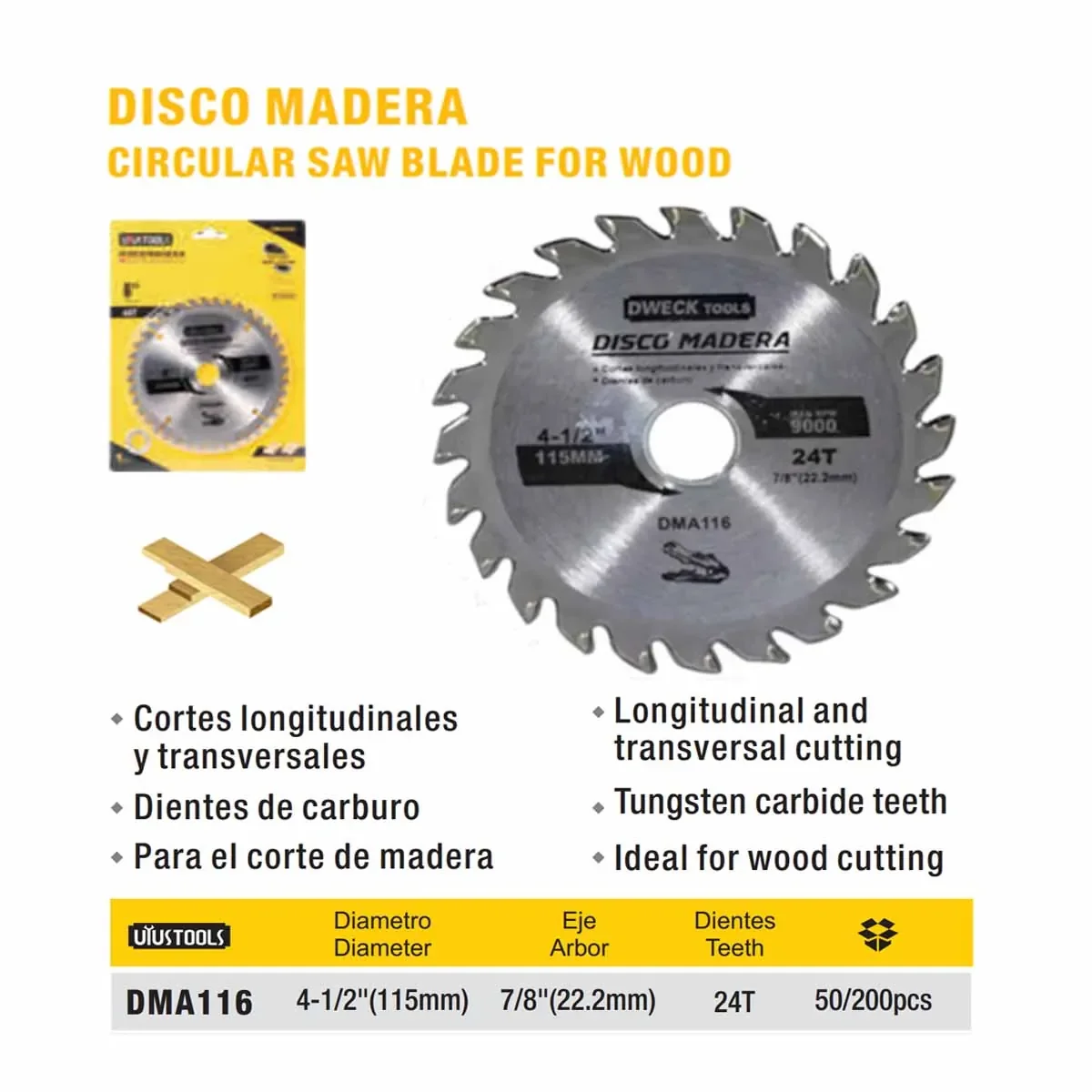 DISCO CORTE MADERA 4.1/2" x 24 Teeth UYUST (115mm)