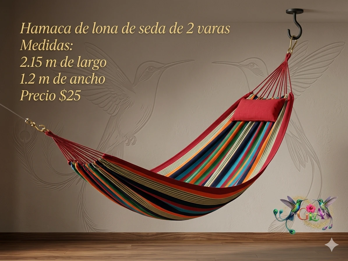 Hamaca de lona de hilos de seda, 2 varas 