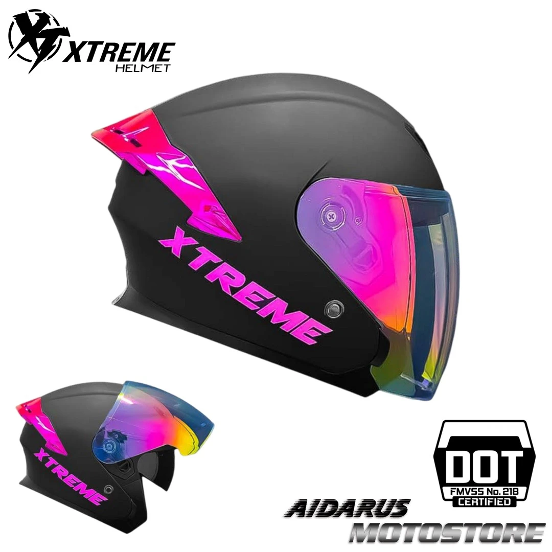 CASCO SEMIABIERTO XTREME XT717 NEGRO FUCSIA MATE