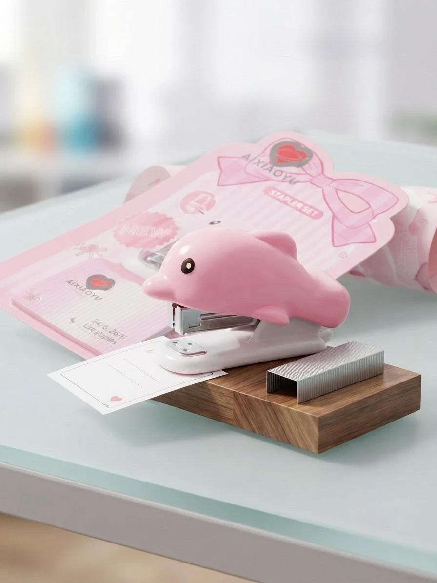 Set de engrapadora con grapas en forma de delfin  2