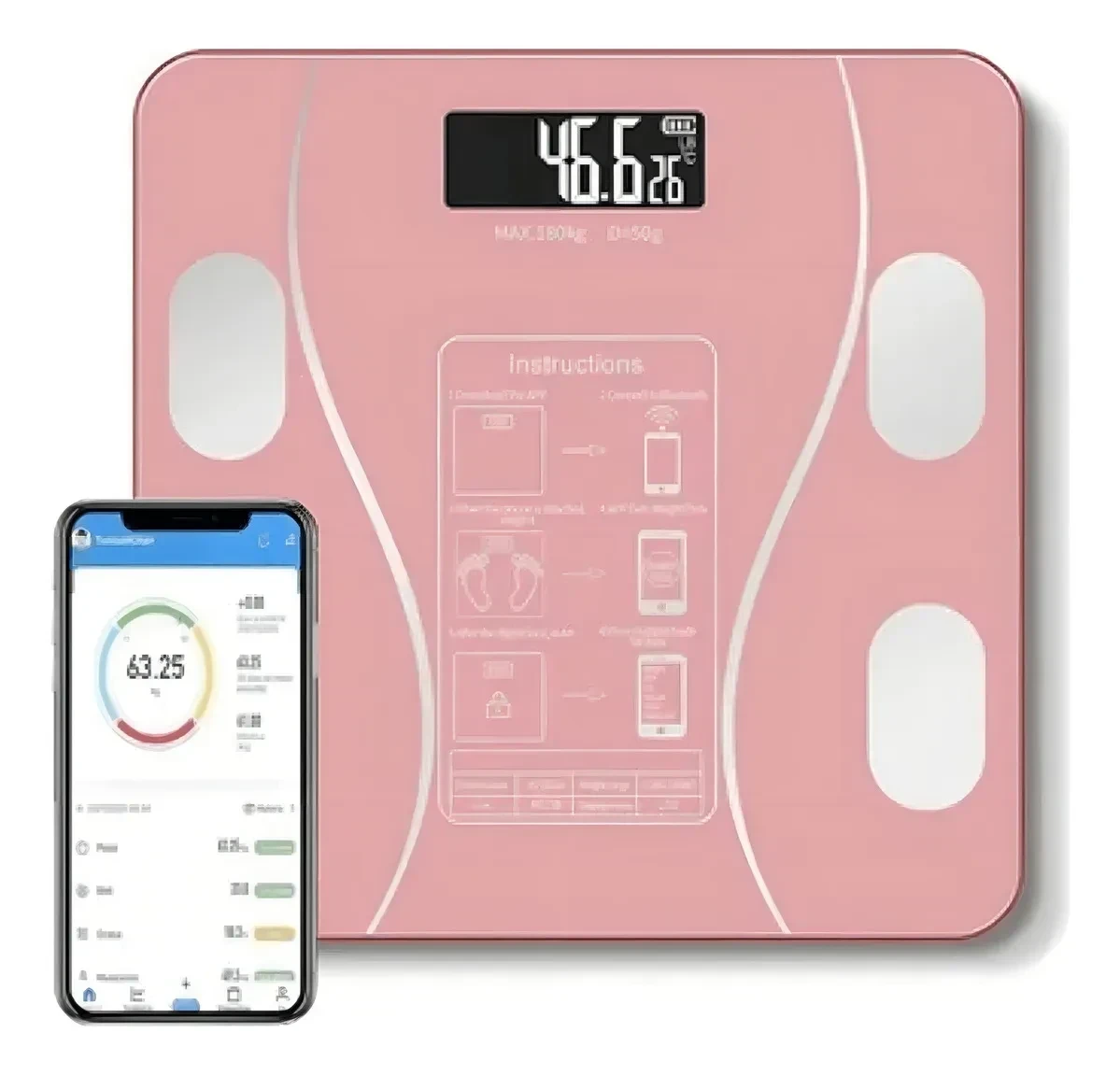 Pesa Digital De Baño 180kg Diseño Color ROSADA