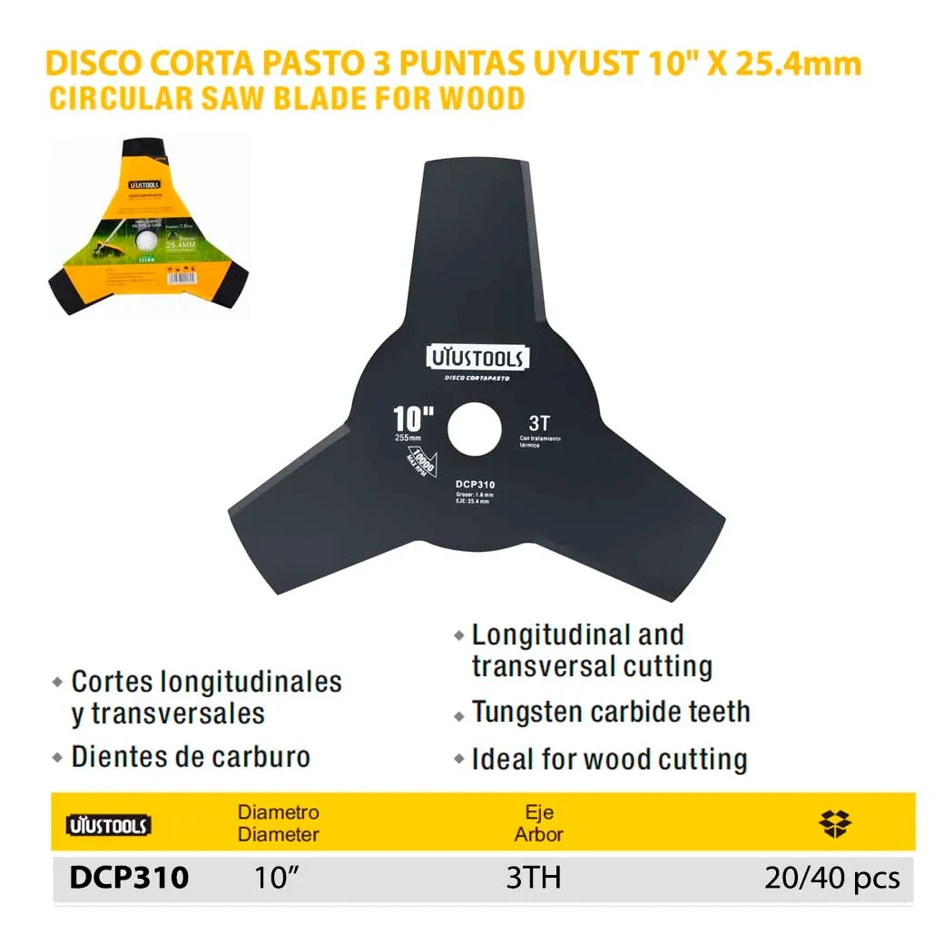 DISCO CORTA PASTO 3 PUNTAS UYUST 10" X 25.4mm