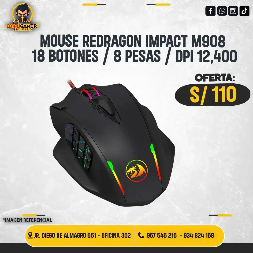MOUSE GAMER REDRAGON IMPACT M908 RGB BLACK 