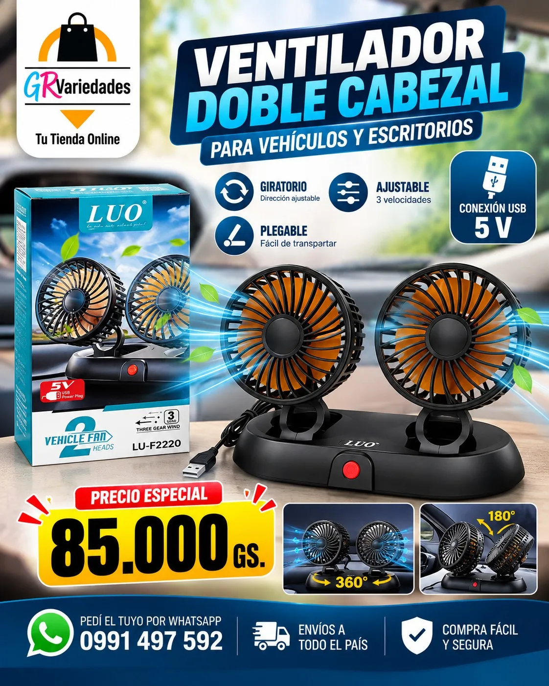 Mini ventilador doble cabezal