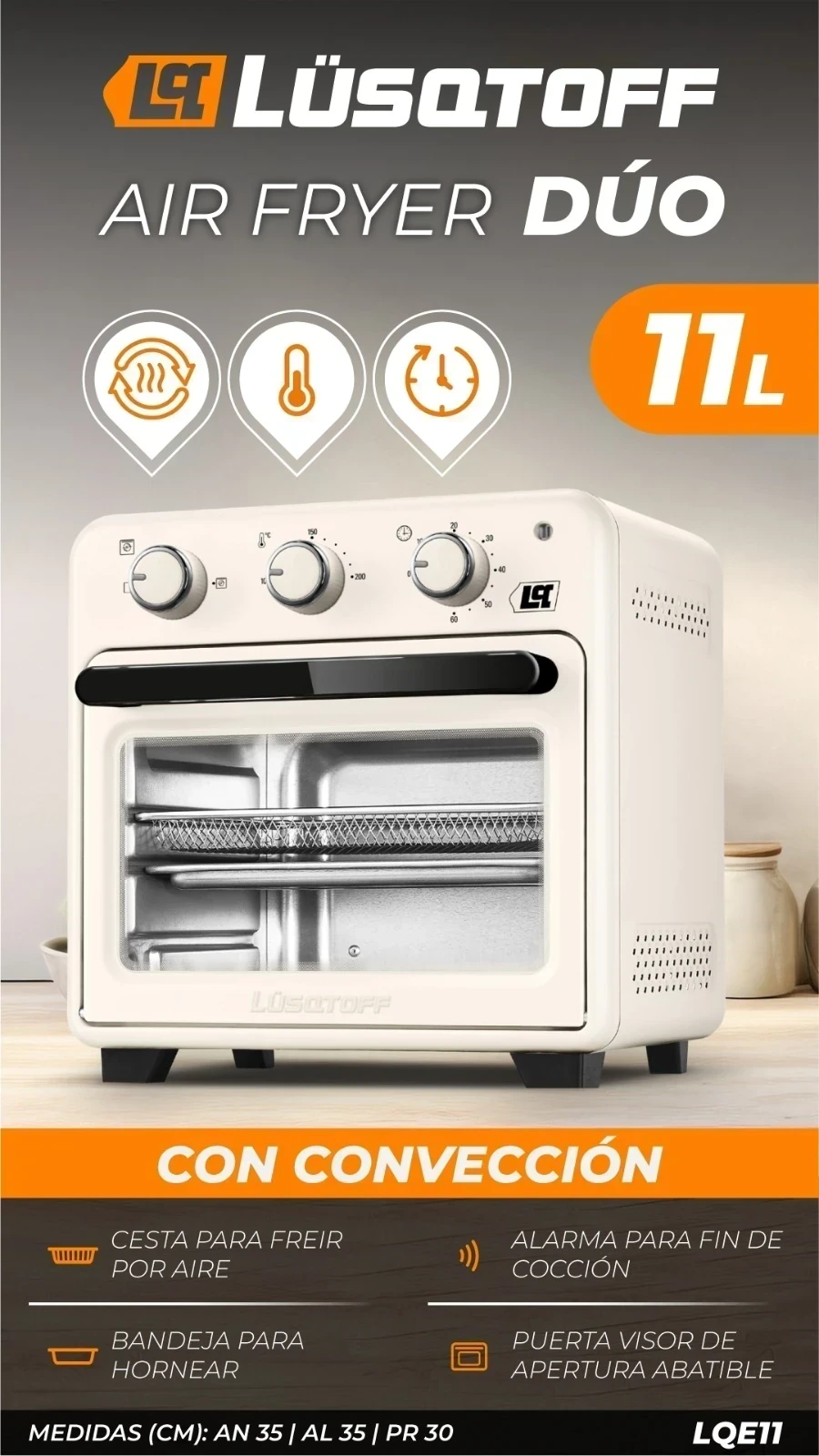 Horno Eléctrico + Funcion Air Fryer Lüsqtoff Lq11haf