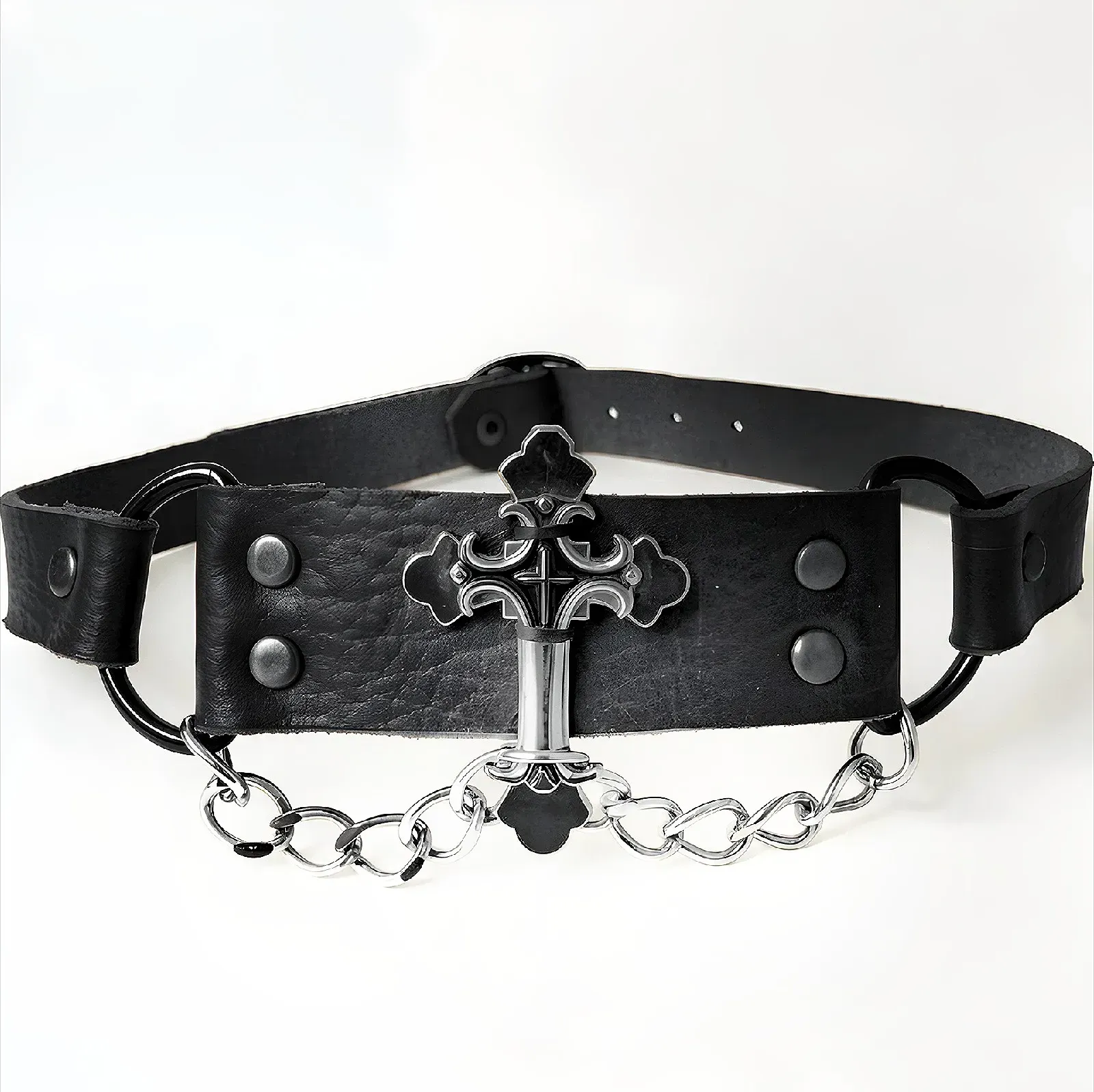 Choker Dark Gothic Cross - Cuero Alta resistencia - Tienda Del Metal