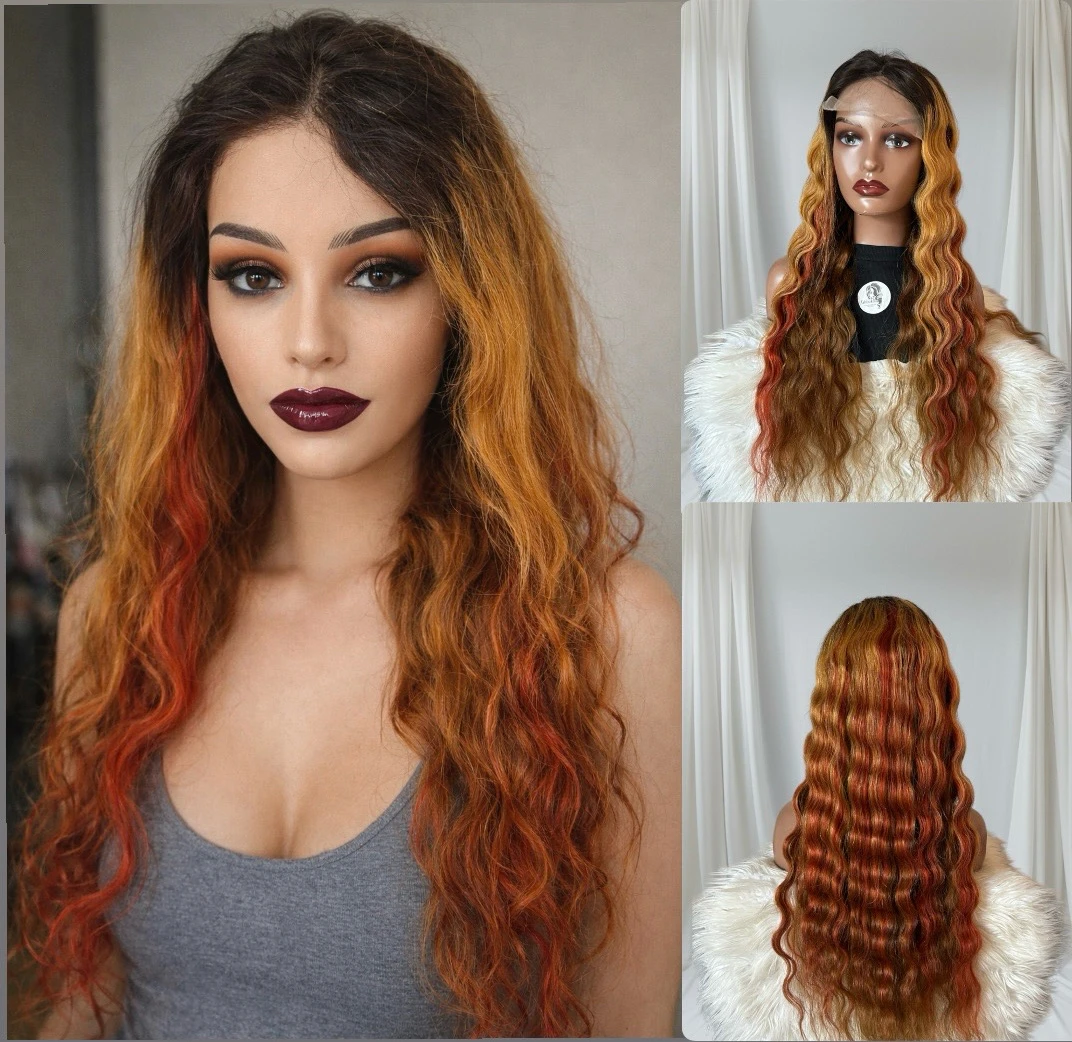 Peluca cabello humano de 30”  ondulada, frontla 5x5 