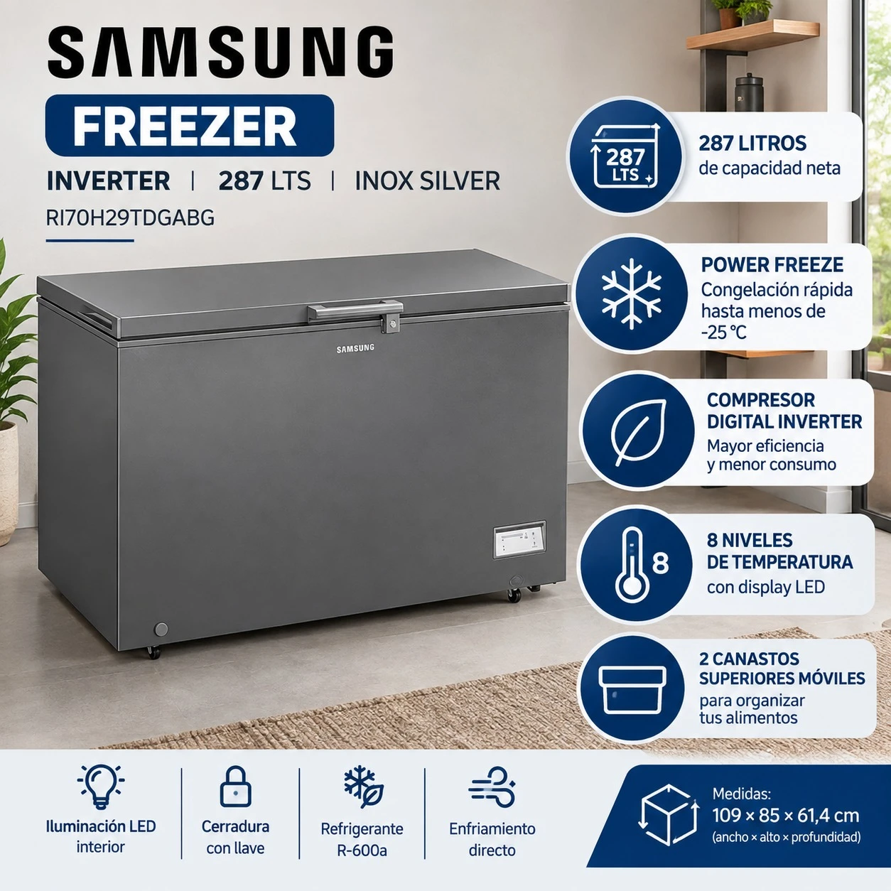 FREEZER SAMSUNG INVERTER 287 LTS RI70H29TDGABG