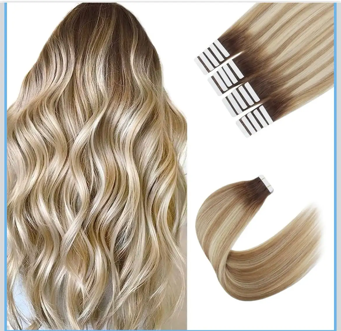 Extensiones de cabello humano con cinta, color marrón enraizado que se desvanece a marrón ceniza, mezclado con rubio playa, hermoso color ceniza, extensiones de cabello humano Remy, 18” 66g 