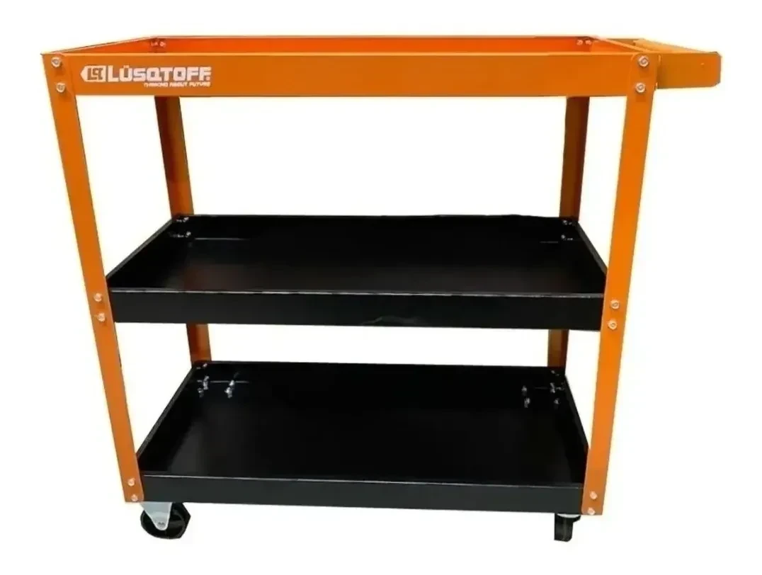 Mesa Carro Lusqtoff Porta Herramientas 3 Estantes Con Ruedas Color Naranja Y Negro