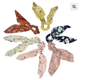 COLETAS DE SEDA TEXTURIZADA SUJETADORAS DE CABELLO CON DISENO DE FLORES