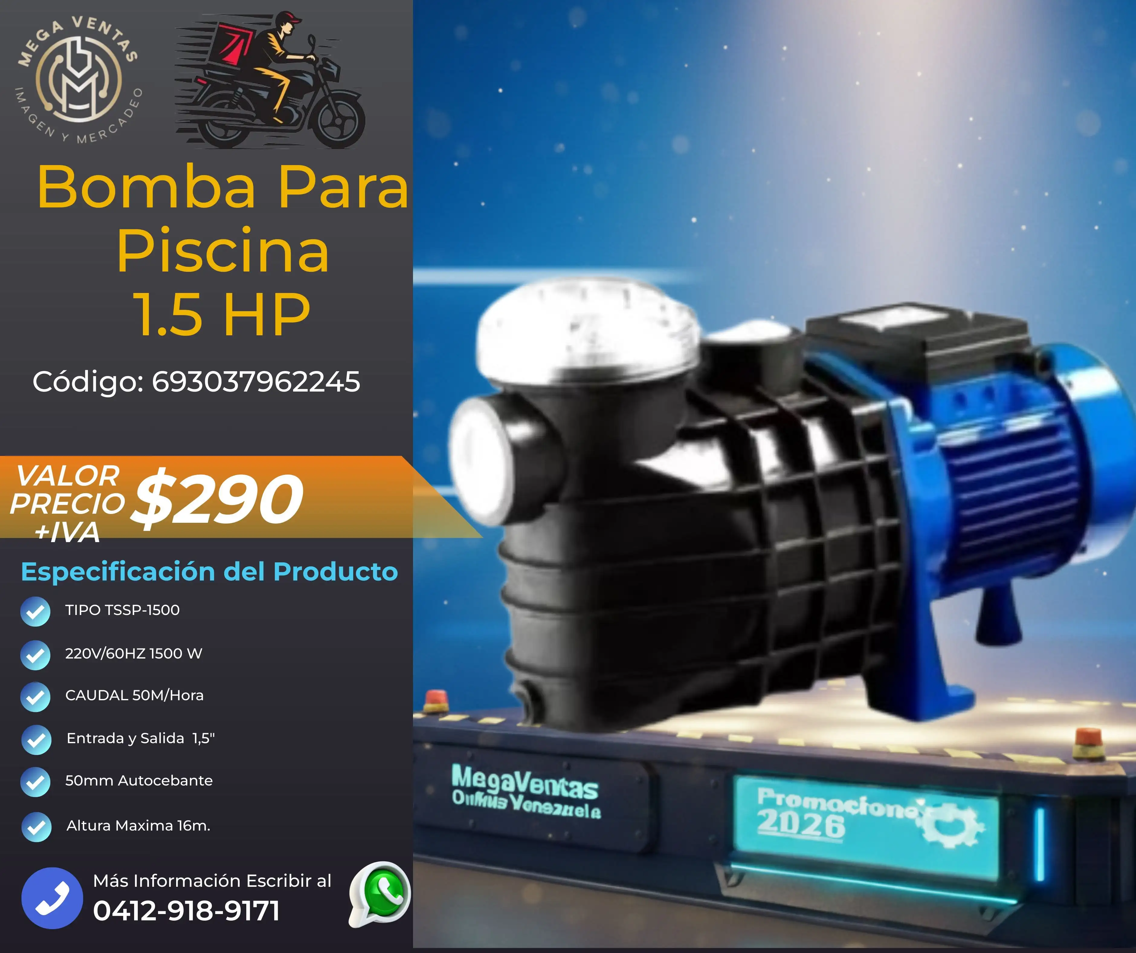 Bomba de Agua para Pisina 1.5 HP