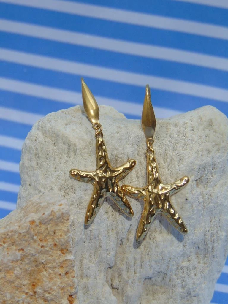 ARETES ACERO DOR GANCHO ESTRELLA MARTILLADA 2