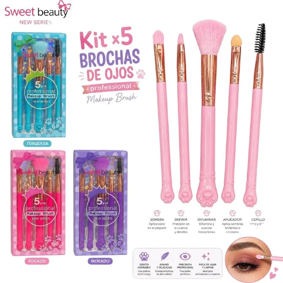 set x5 de brochas de ojos profesionales sweet beauty ushas