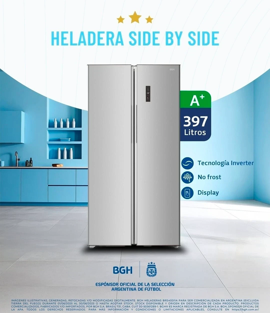 Heladera side by side BGH 397LTS INOX