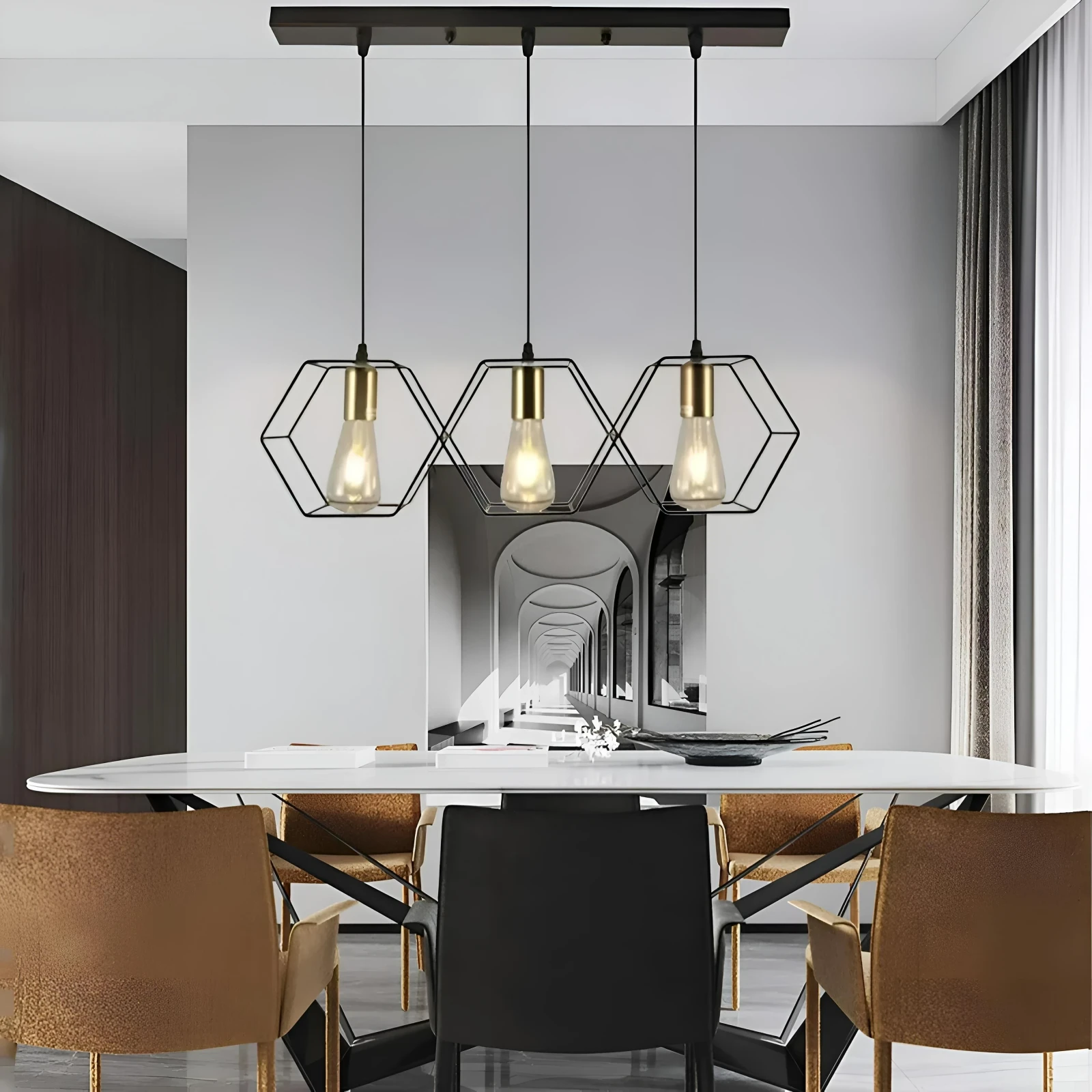 LAMPARA COLGANTE HEXAGONAL 3L E27 3