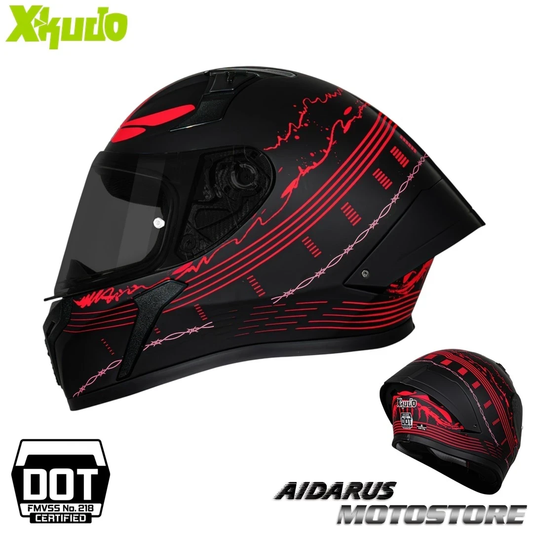 CASCO XKUDO X357 AXION NEGRO MATE ROJO VISOR HUMO