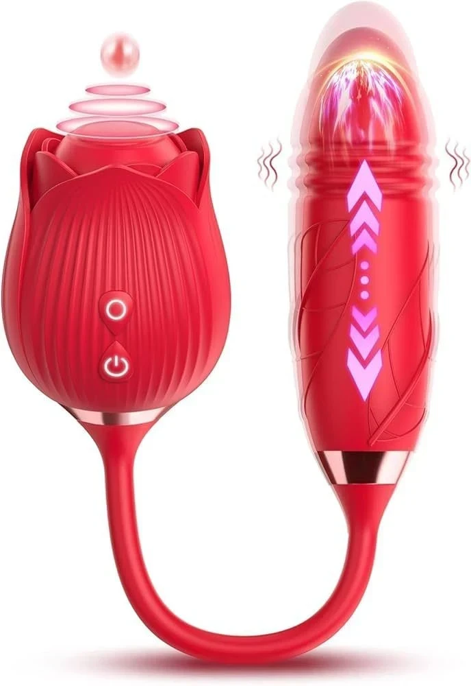 Vibrador Dual Rosa "Thrusting & Suction" 2