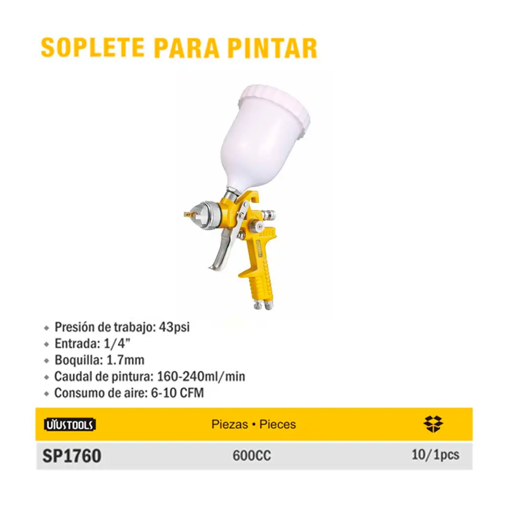 PISTOLA PINTAR UYUST (Tanque Arriba) 1.7 MM / 600 ML