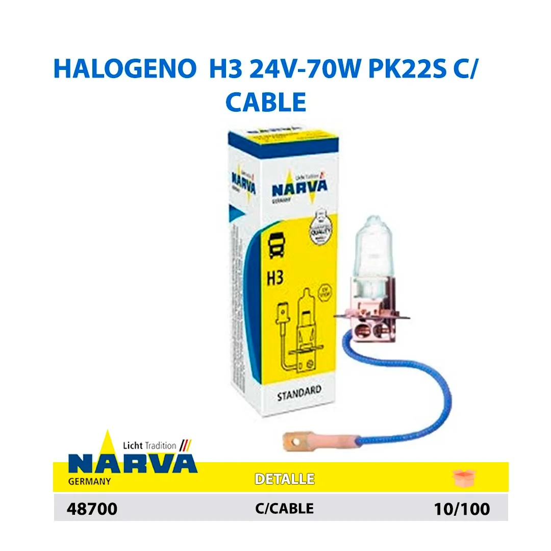  HALOGENO H3 24V-70W PK22S C/CABLE