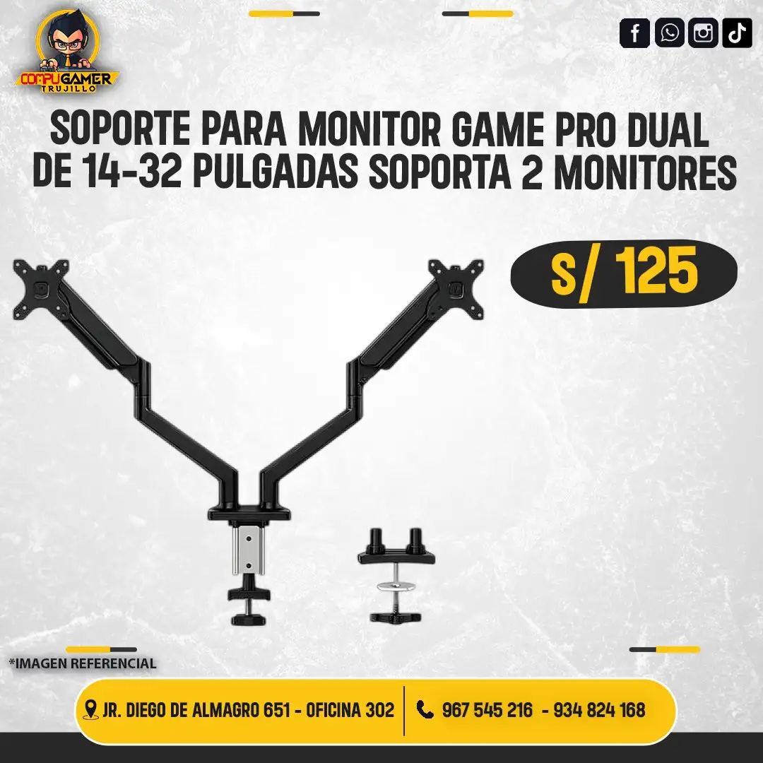 SOPORTE PARA MONITOR GAME PRO DUAL DE 14" A 32" SOPORTA 2 MONITORES 