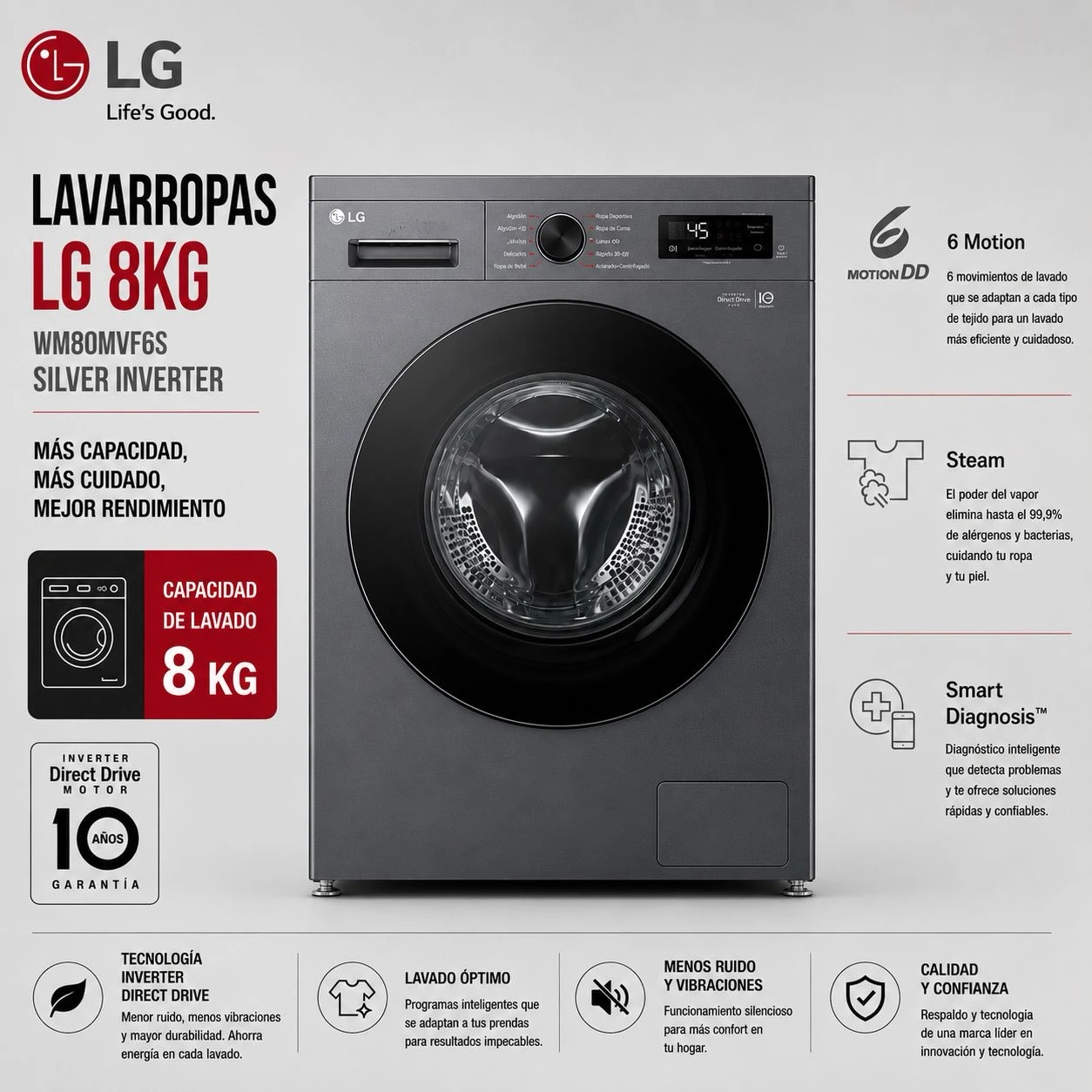 LAVARROPAS LG WM80MVF6S 8KG SILVER INVERTER
