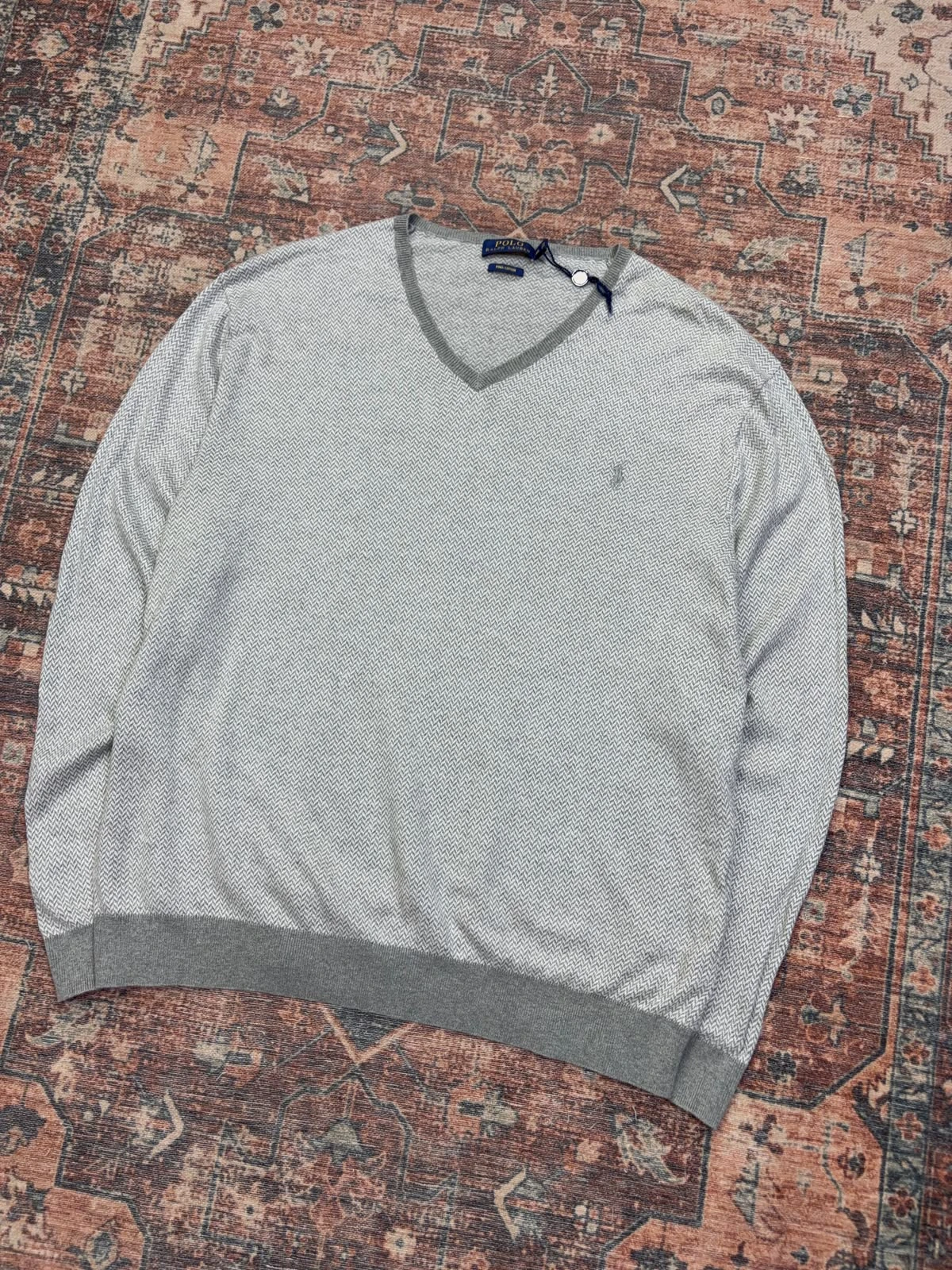 POLO RALPH LAUREN PIMA COTTON HERRINGBONE V-NECK SWEATER