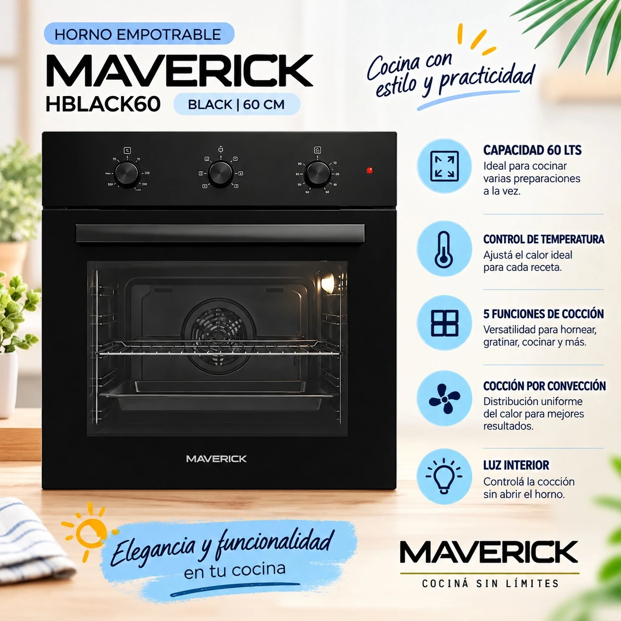 HORNO EMPOTRABLE BLACK 60 CM MAVERICK HBLACK60