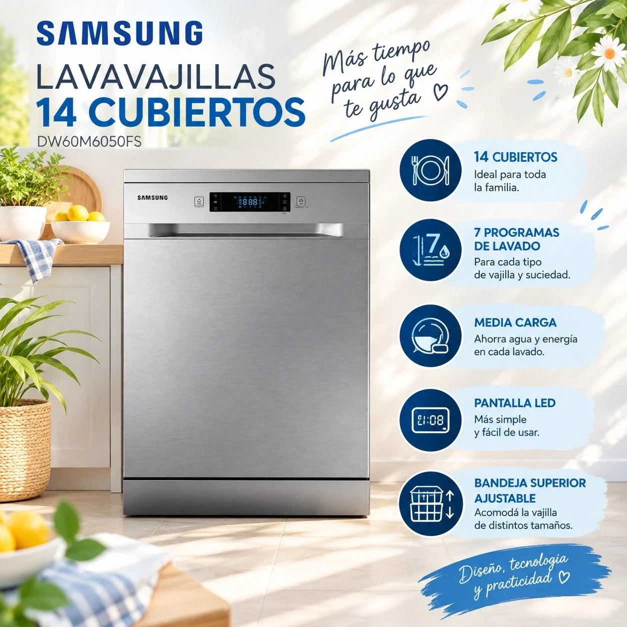 LAVAVAJILLAS SAMSUNG 14 CUBIERTOS SILVER