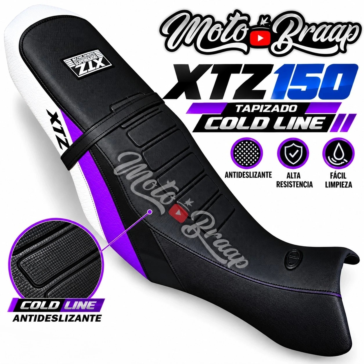 DW 116 Xtz 150 Tapizado cold line negro / morado / cola blanca 