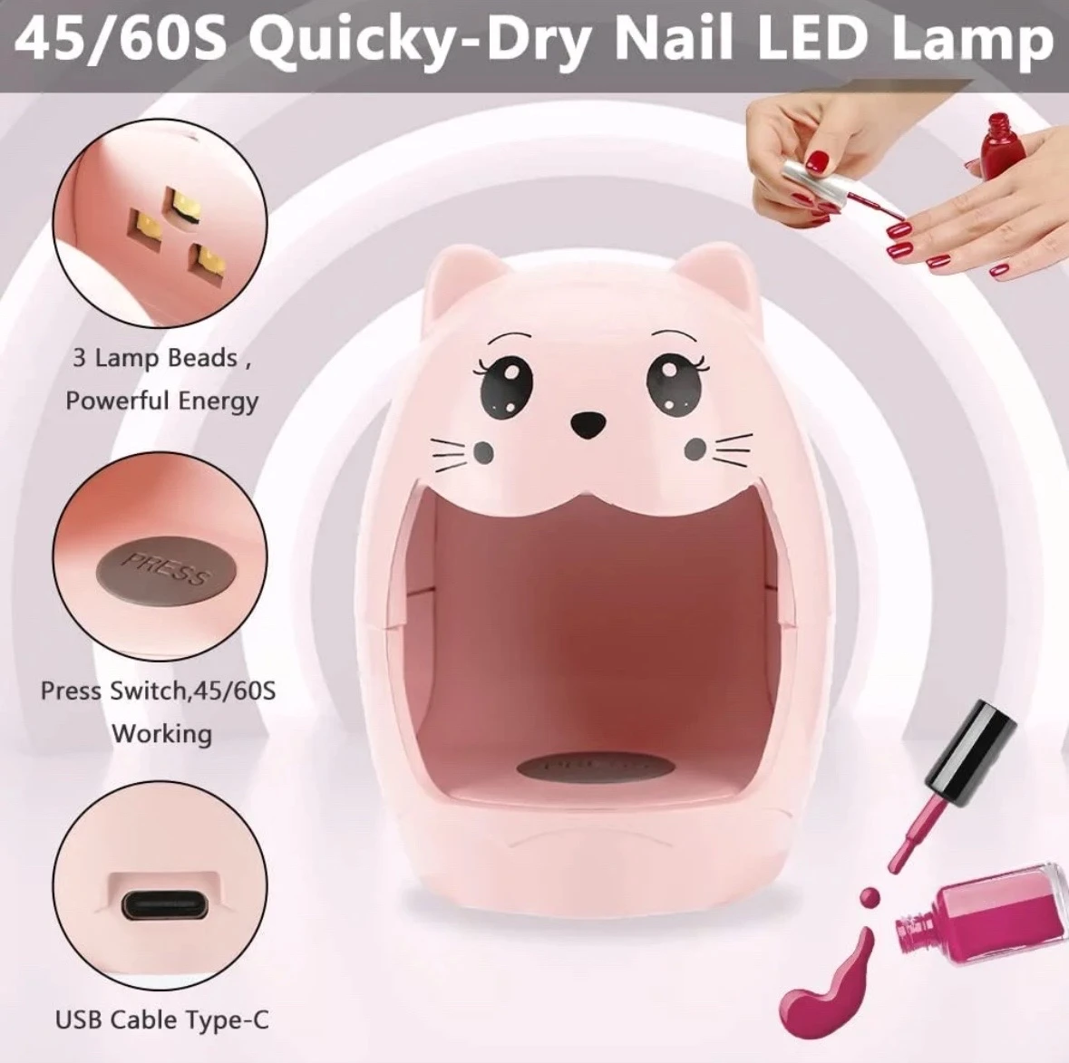 Mini Lámpara UV/LED para Uñas Forma de Gatito 3
