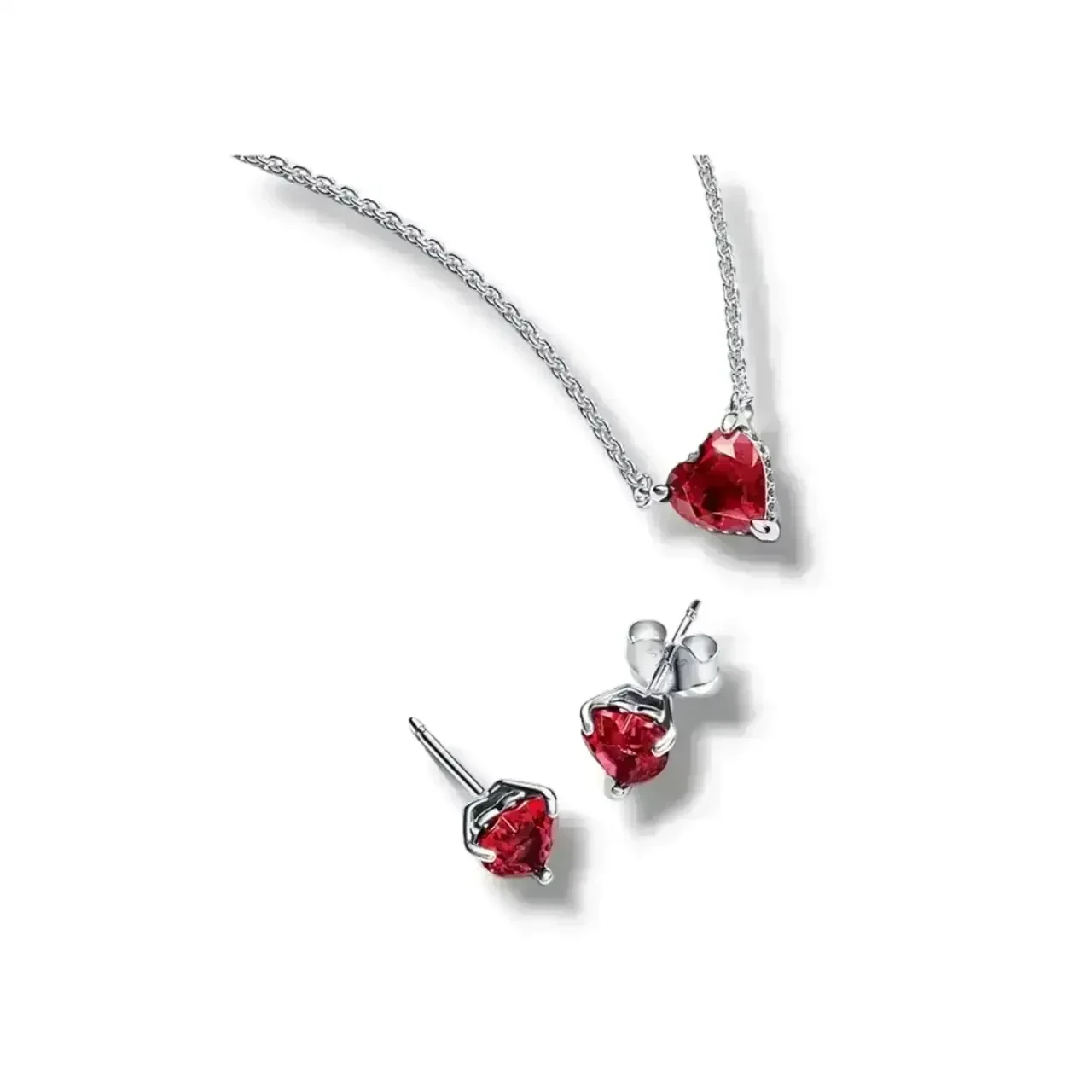 Conjunto de Regalo Collar y Pendientes Corazón Rojo 