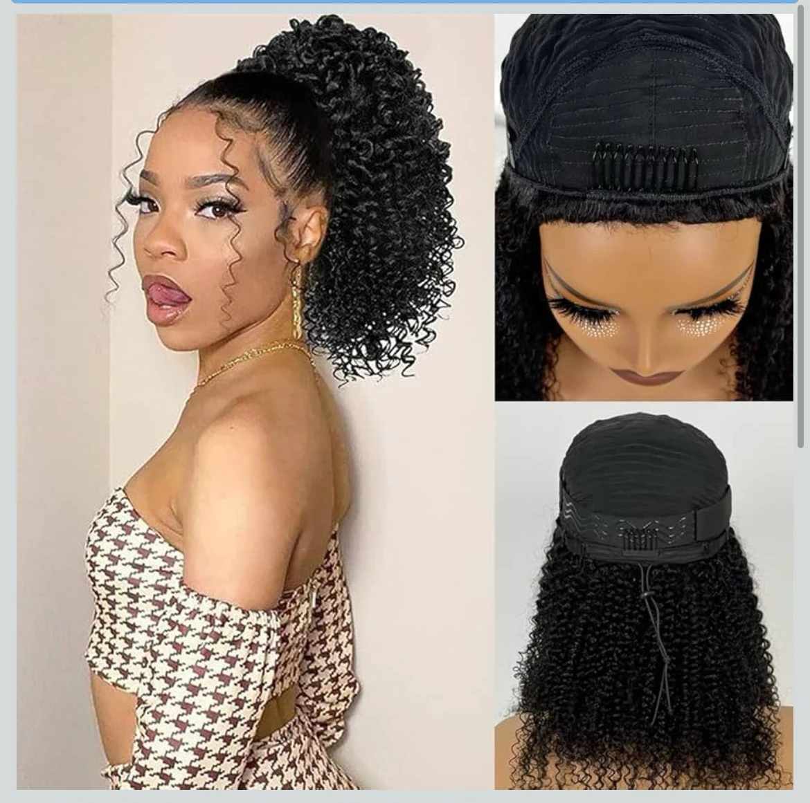 Peluca de cabello humano rizado tipo afro, densidad del 200%, 3 en 1, sin costuras, con volteo por la mitad, sin pegamento, para usar y llevar, para principiantes, peluca rizada con cordón para mujer 2