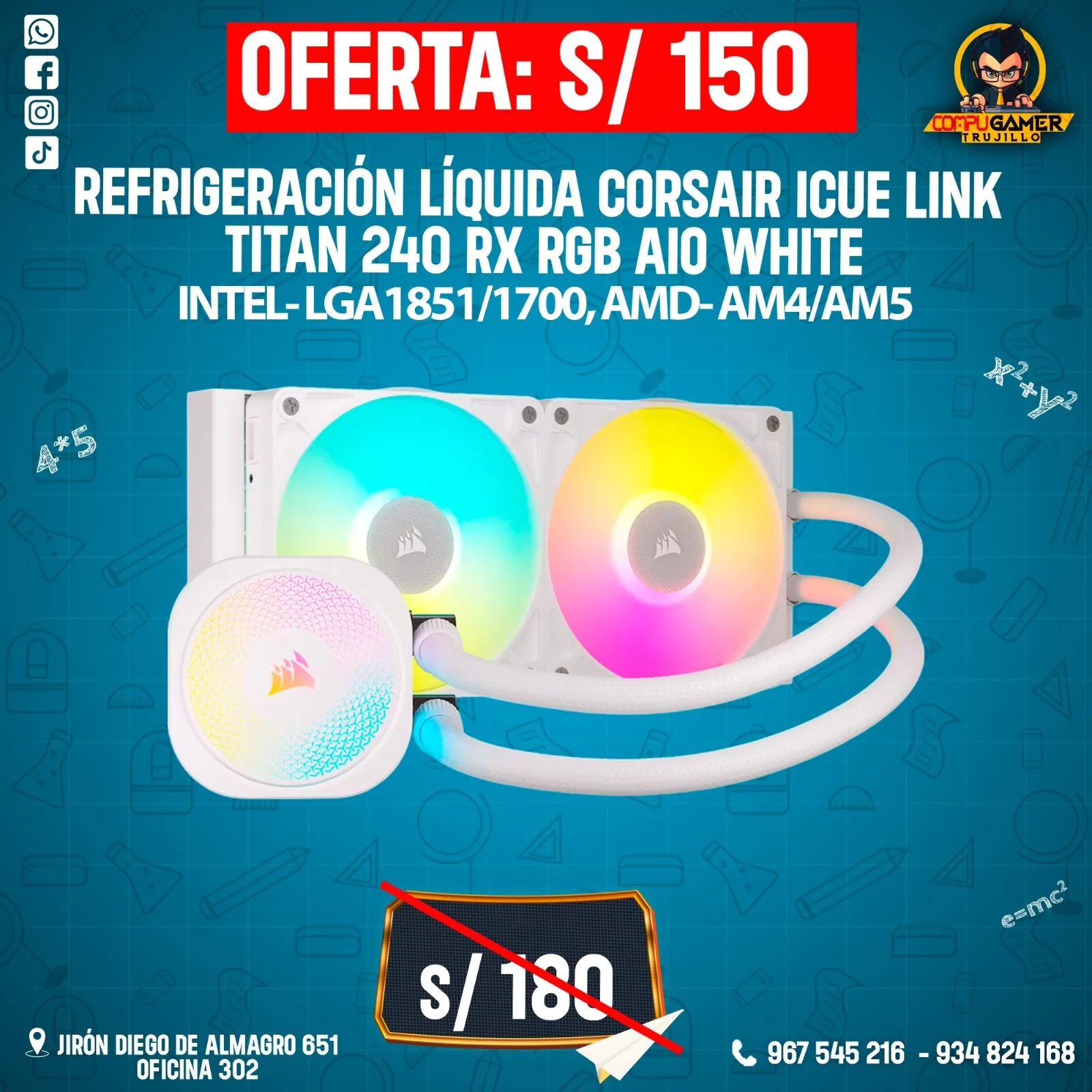 REFRIGERACIÓN LÍQUIDA CORSAIR ICUE LINK TITAN 240 RX RGB AIO WHITE