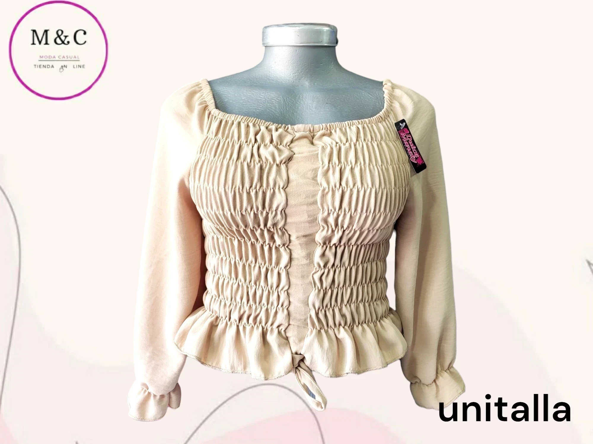 Blusa talle corrugado manga larga, 3 tipos de estilo 2