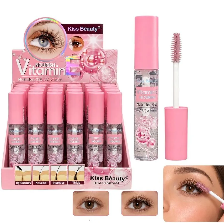 gel de pestañas transparente con aplicador grueso vitamina E kiss beauty