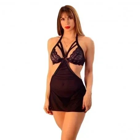 Babydoll Tul con Puntilla y Aro Berlin Negro Pasionel