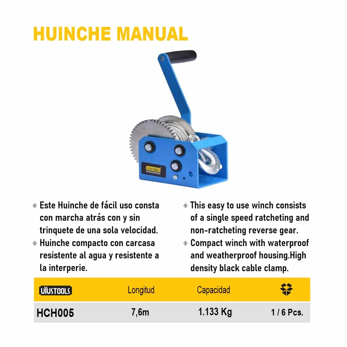 HUINCHE MANUAL Malacate UYUST 1134Kg (2500Lb)