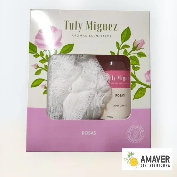 ESPONJA EXFOLIANTE+ JABÓN LÍQUIDO X 200ML ROSAS GIFT BOX
