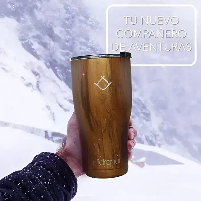 Hidranur Termo de Acero Inoxidable con Doble Aislamiento Térmico 30 Oz (887.206 ml), Termo para Café con Tapa Hermética Antifugas, Popote Incluido, 24 Horas de Agua Caliente y Fría (Madera, 30 Oz (887.206 ml)) 2