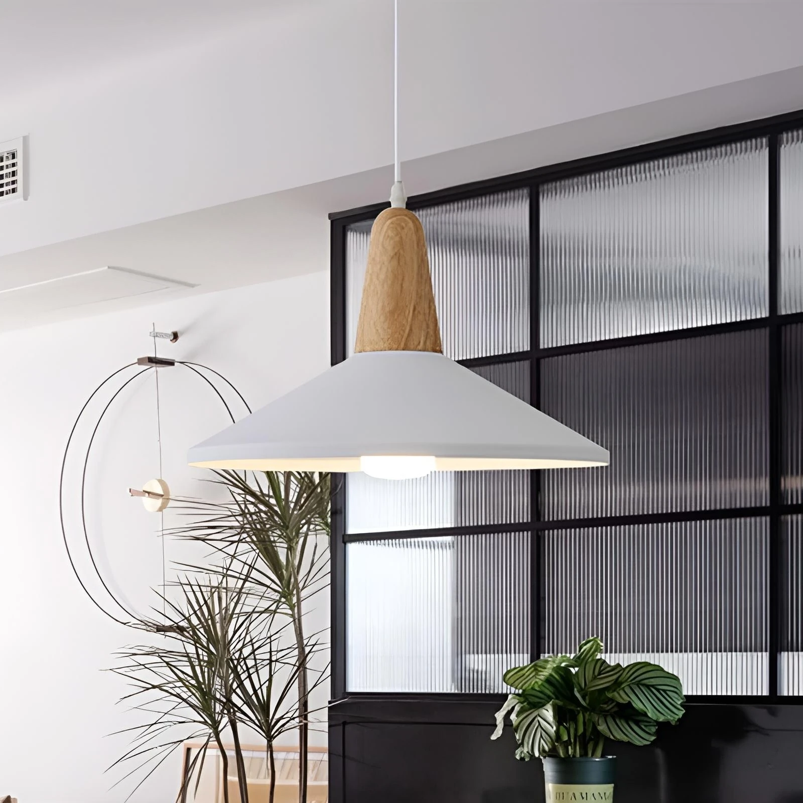 LAMPARA COLGANTE D33*H22CM E27/1 ALUMINIO+MADERA WHITE