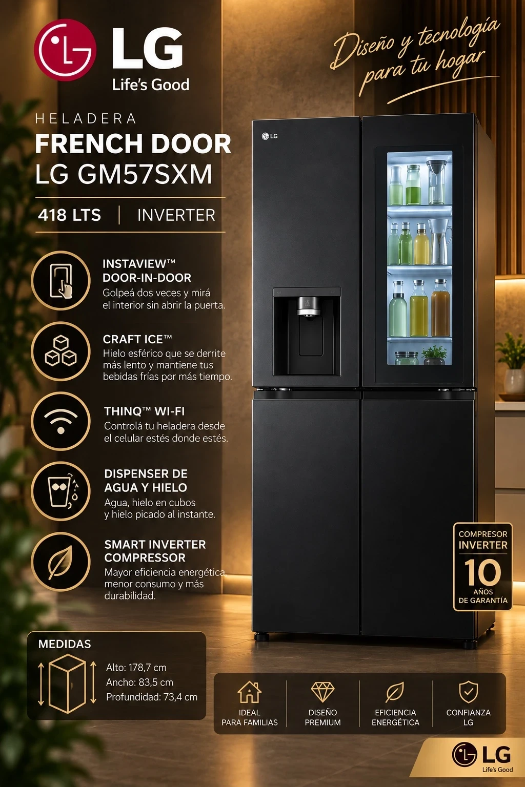 HELADERA LG FRENCH DOOR 418L INVERTER BLACK CONSULTAR DISPONIBILIDAD CON EL VENDEDOR