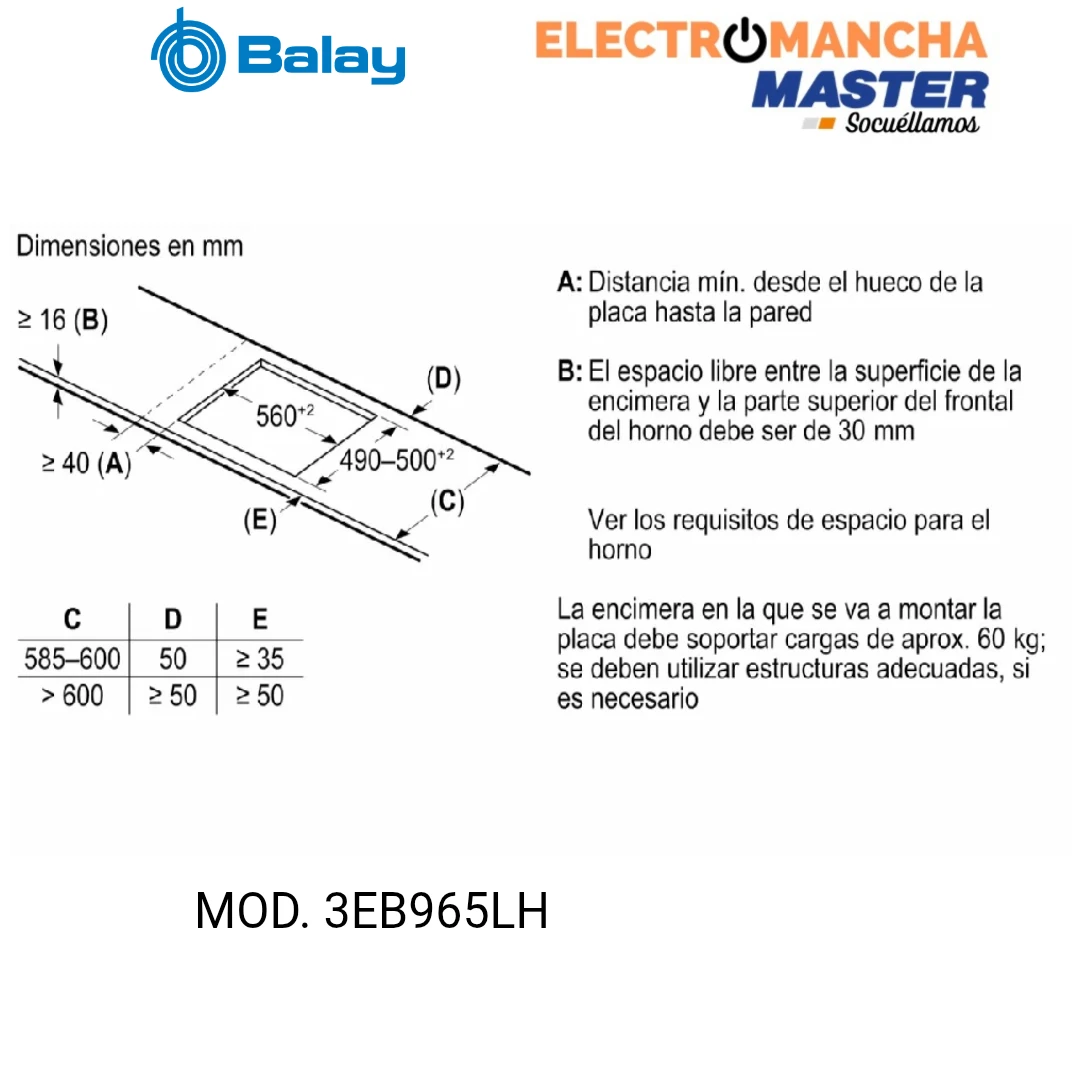 ENCIMERA INDUCCION BALAY 3EB965LH 3 FUEGOS ZONA 28 CM.  6