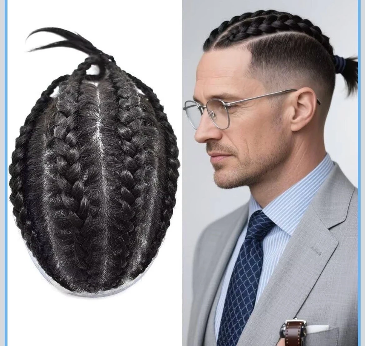 Toupee para hombres, postizo de 6 pulgadas, sistema de cabello humano real, repuesto apretado, caja afro, trenzada, unidad de cabello para hombre, 8 x 10 pulgadas, 