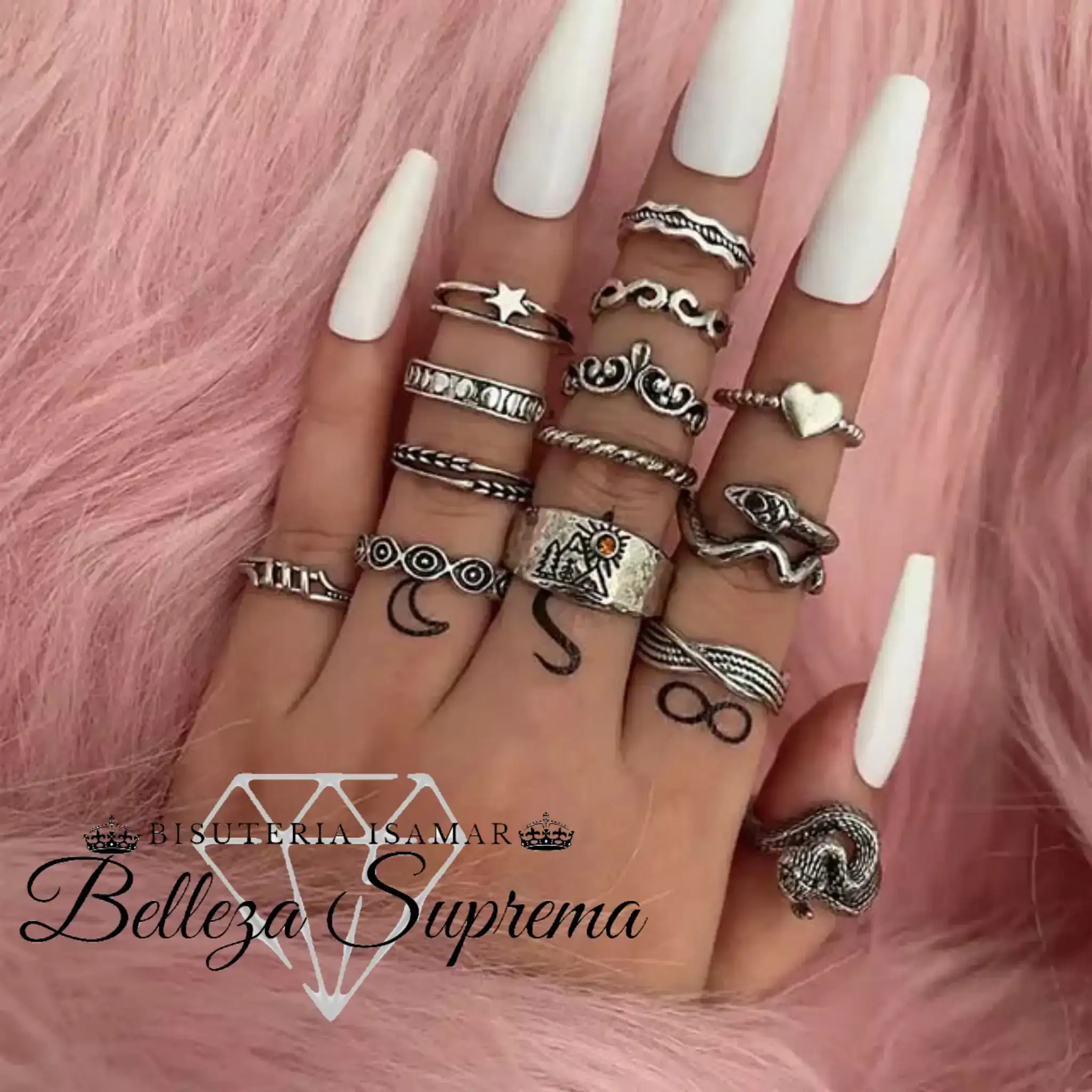 SET DE 12 ANILLOS EN PLATA QUEMADA 4
