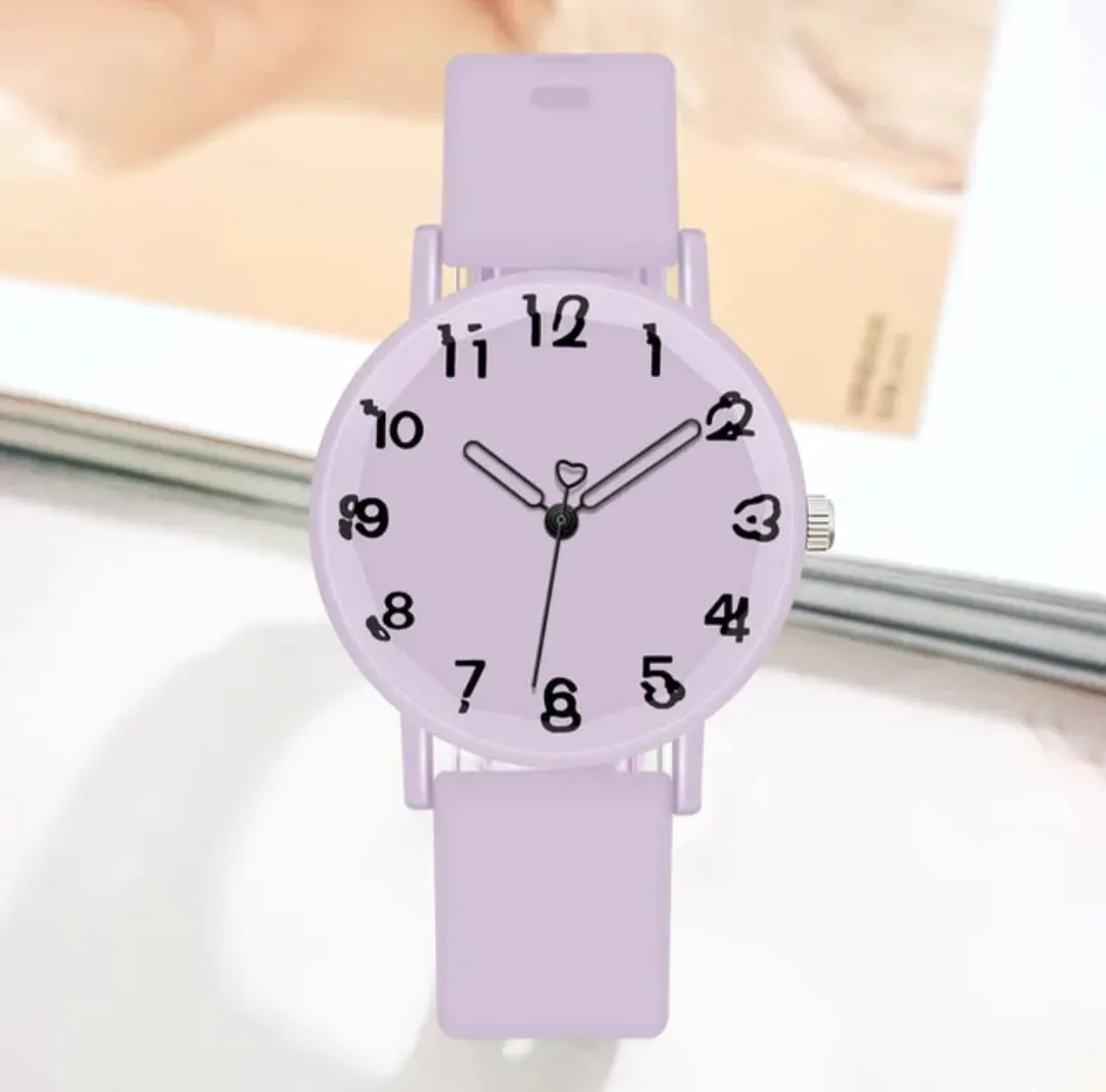 Reloj Pulso Goma Analogo Segundero Corazon Lila 2