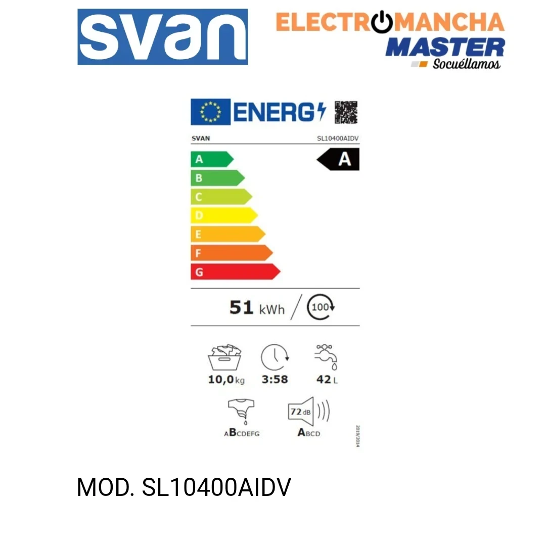 LAVADORA SVAN SL10400AIDV 10 KG. 1400 RPM. A 7