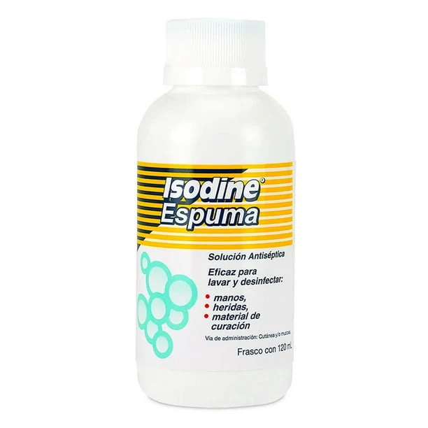 Isodine Espuma Solución Antiséptica. Frasco con 120 mililitros (Yodopovidona)